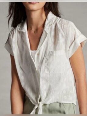 Women’s ANTHROPOLOGIE PILCRO White Tie Front Blouse Top Size L